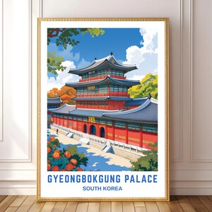 Gyeongbokgung Palace Wall Art Print South Korea Travel Poster, Seoul Architecture Illustration, Korean Cultural Home Decor, Digital Download
