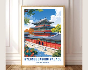 Gyeongbokgung Palace Wall Art Print South Korea Travel Poster, Seoul Architecture Illustration, Korean Cultural Home Decor, Digital Download