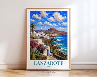 Lanzarote Spain Travel Poster Print, Lanzarote Wall Art Print, Canary Islands, Vintage Spain Travel Poster