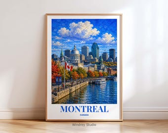 Montreal Canada Travel Print | Montreal Wall Art | Vintage Canada Travel Poster | Montreal City Decor | Canadian Travel Gift