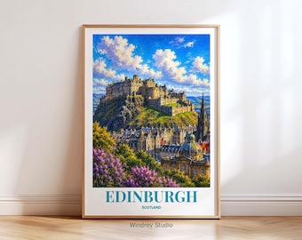 Edinburgh Scotland Travel Poster Print, Edinburgh Castle Wall Art, Vintage Scotland City Poster, Scottish Decor, Travel Gift Artwork