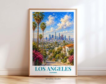Los Angeles California Travel Poster Los Angeles Wall Art Print  LA Cityscape Decor  Vintage California Travel Poster Los Angeles Art