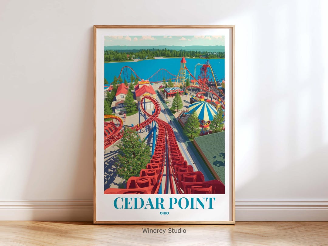 Cedar Point Roller Coaster Travel Wall Art – Ohio Sunset Theme