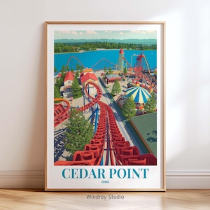 Cedar Point Roller Coaster Travel Wall Art – Ohio Sunset Theme Park Poster – Vibrant Travel Artwork, Physical Print and Digital Download