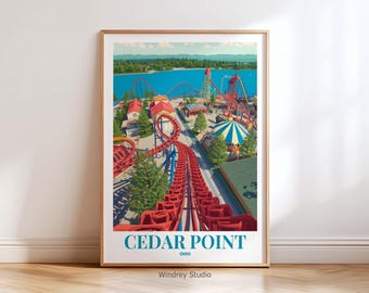 Cedar Point Roller Coaster Travel Wall Art – Ohio Sunset Theme