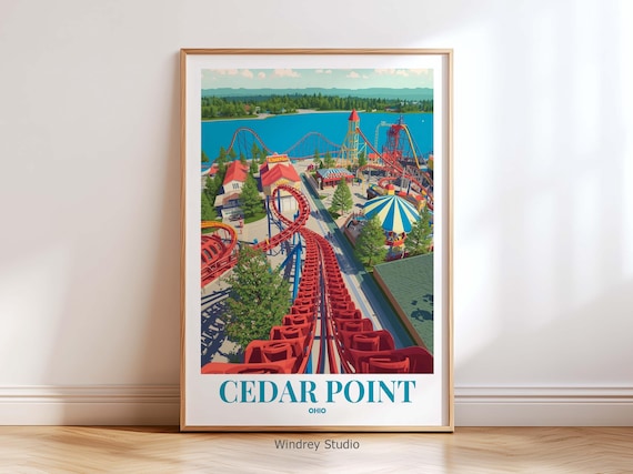 LED ライティング ポスターROAD SIDE of AMERICA Cedar Point Roller Coaster Travel Wall Art – Ohio Sunset Theme