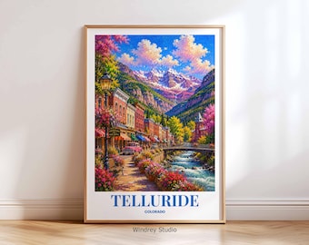 Telluride Colorado Travel Print | Telluride Wall Art | Vintage Colorado Travel Poster | Mountain Town Decor | Gift for Travel Lovers