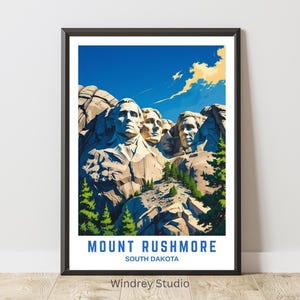 Mount Rushmore Wall Art Print – Framed Poster of South Dakota Landmark | National Park Vintage Travel Poster | Ready to Hang