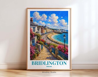 Bridlington England Travel Poster, Coastal Wall Art Print, English Seaside Decor, Vintage Beach Town Artwork, UK Travel Poster,