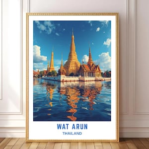 Wat Arun Thailand Printable Wall Art – Bangkok Temple Travel Poster – Asian Landmark Home Decor – Vintage Style Artwork | Digital Download