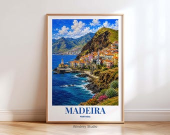 Madeira Portugal Travel Poster, Madeira Wall Art Print, Portugal Coastal Decor, Vintage Madeira Poster, Madeira Travel Gift