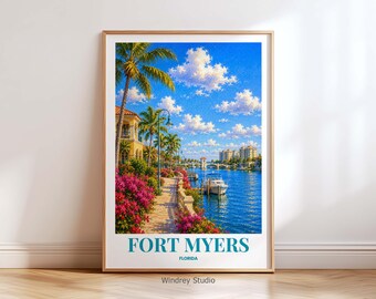 Fort Myers Florida Travel Poster | Fort Myers Wall Art Print | Fort Myers Florida Art| Fort Myers Florida Gift for Traveler