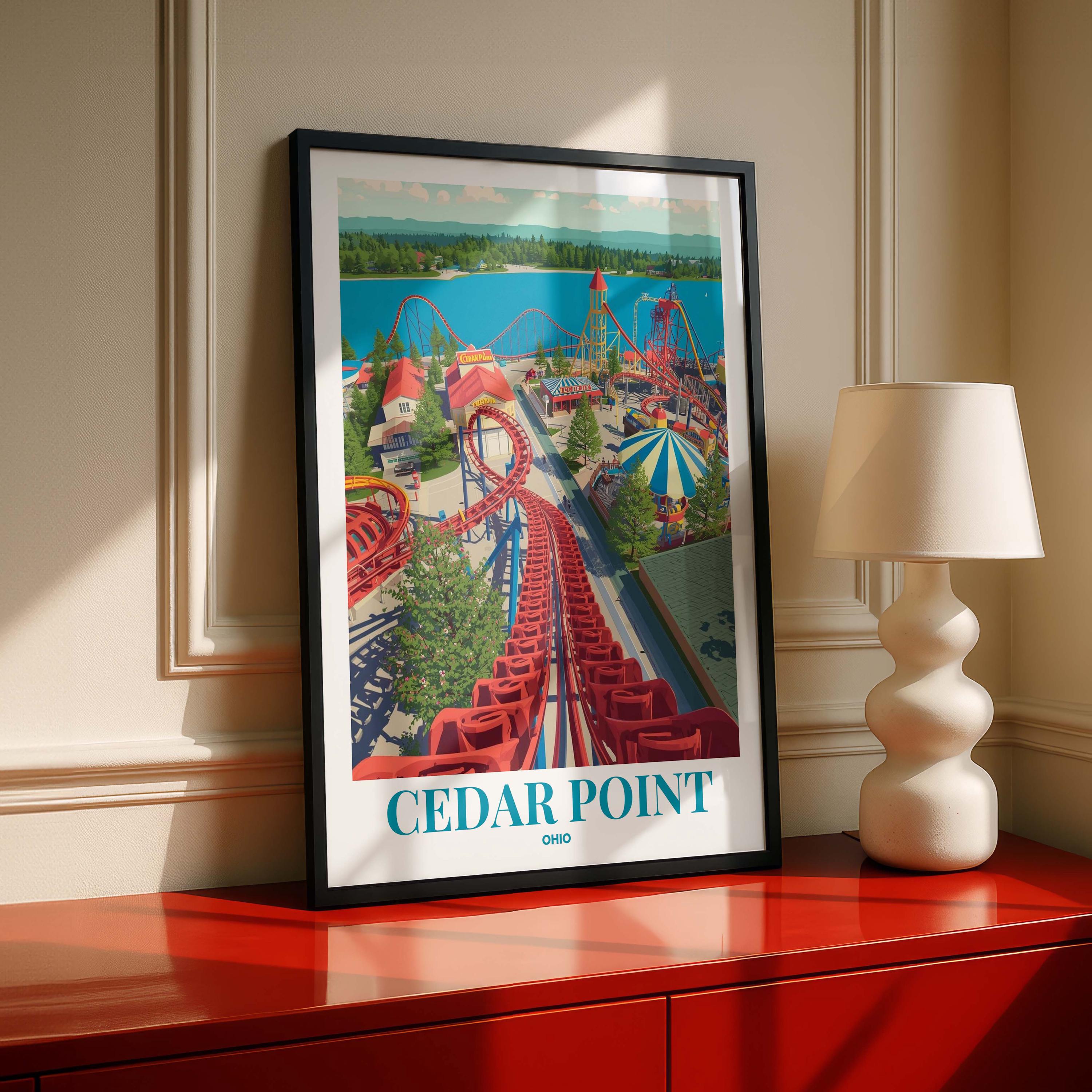 Cedar Point Roller Coaster Travel Wall Art – Ohio Sunset Theme Park ...