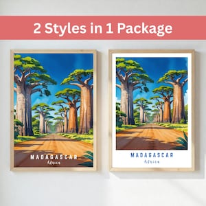 Africa Travel Printable Wall Art - Madagascar Baobab Trees | 2 Styles | Digital Download Poster for Home Decor