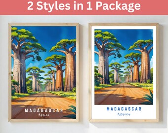 Africa Travel Printable Wall Art - Madagascar Baobab Trees | 2 Styles | Digital Download Poster for Home Decor