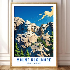 Mount Rushmore Wall Art – Vintage Travel Poster Print, South Dakota Landmark Decor, USA Patriotic Wall Art, Digital Download