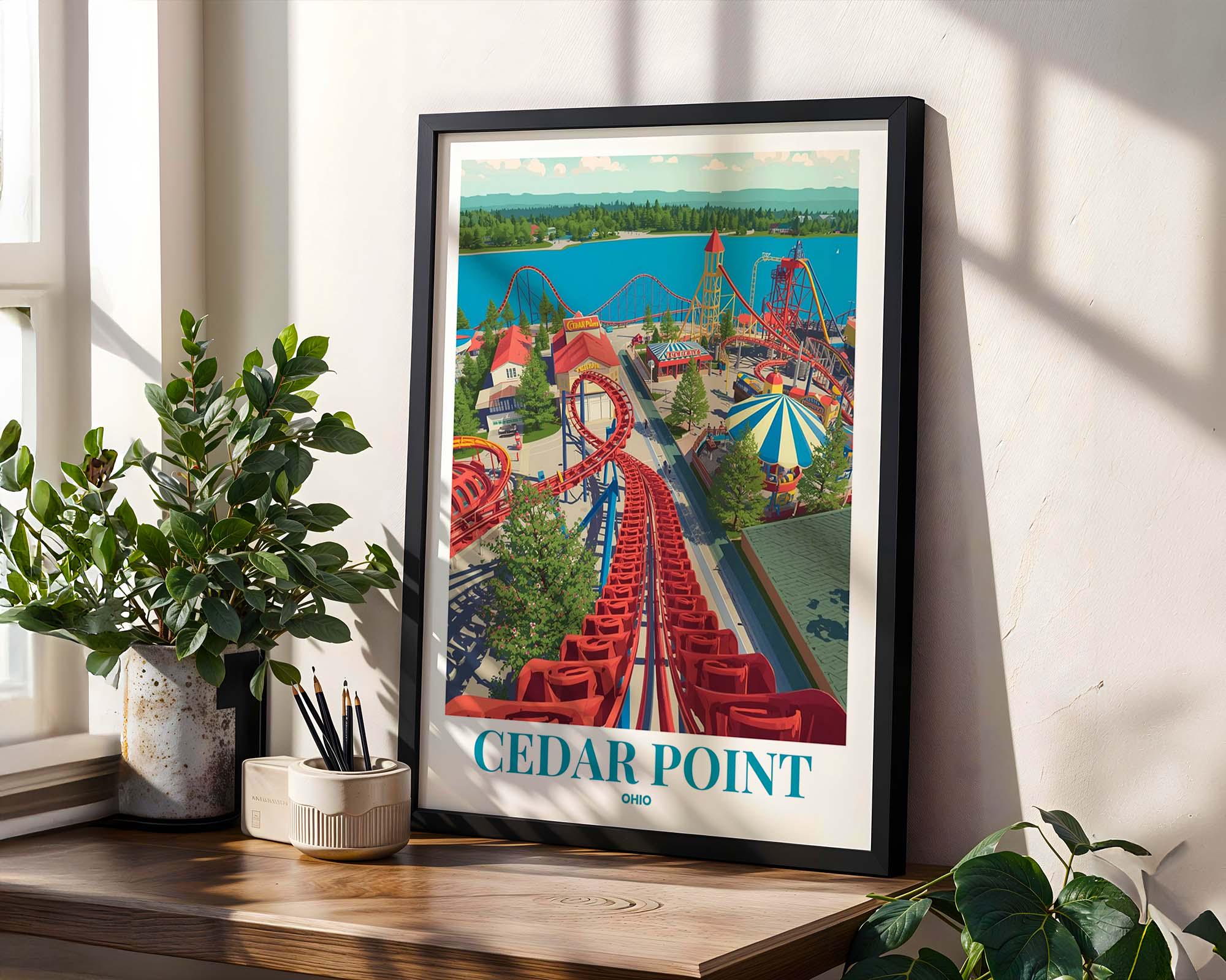 Cedar Point Roller Coaster Travel Wall Art – Ohio Sunset Theme Park ...