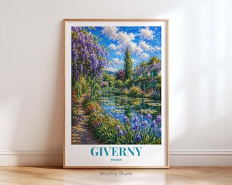 Giverny France Travel Poster | Giverny Wall Art Print | French Garden Decor | Vintage France Travel Poster | Colorful Impressionist Art
