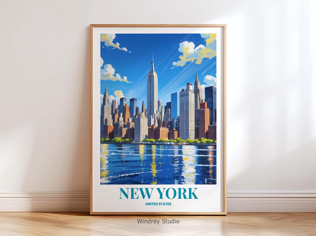 New York City Skyline Travel Wall Art – Manhattan Empire State View NYC ...