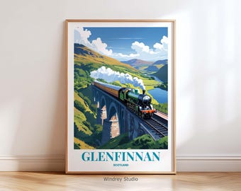 Glenfinnan Viaduct Scotland Travel Wall Art – Poster di viaggio in treno d'epoca in Scozia, regalo di inaugurazione della casa con ponte ferroviario scozzese