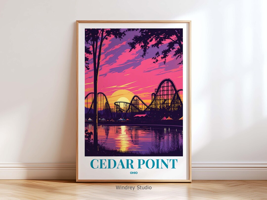 Cedar Point Sunset Roller Coaster Travel Artwor Print – Ohio Amusement ...