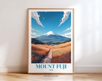 Mount Fuji Japan Travel Poster, Japan Landscape Wall Art Print, Japanese Travel Artwork, Mountain Decor Travel Gift