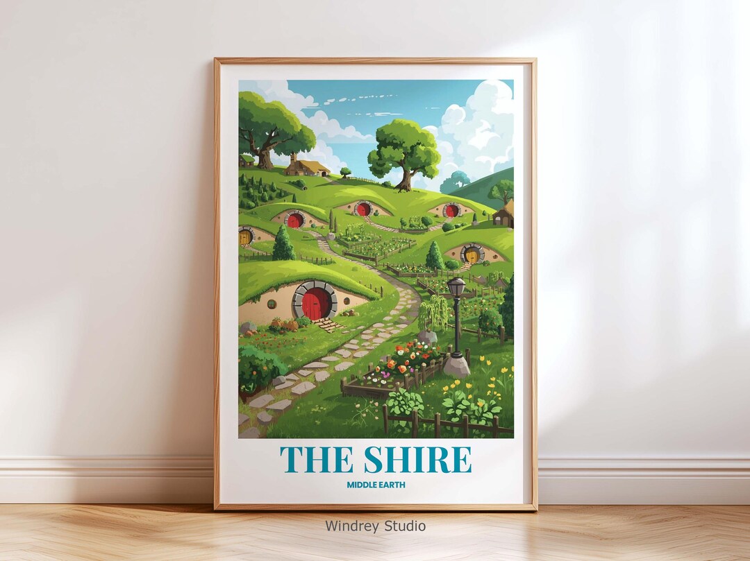 The Shire Middle Earth Wall Art Print - Hobbiton Travel Poster, Lord of ...