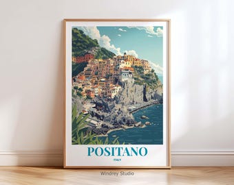 Positano Italy Wall Art Print, Amalfi Coast Travel Poster, Italian Coastal Decor, Vintage Travel Art, Beach House Wall Decor, Travel Gift