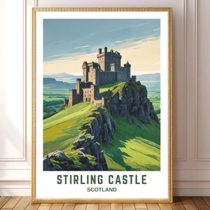 Stirling Castle Scotland Vintage Travel Poster – Digital Download Wall Art, Historic Castle Print, Scottish Landscape Illustration