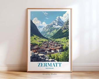 Impresión artística de pared de Zermatt, Suiza, póster de viaje al Matterhorn, paisaje de los Alpes suizos, estilo vintage, decoración del hogar, regalo de viaje