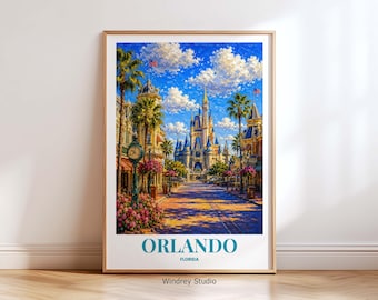 Orlando Florida Travel Poster Orlando Florida Wall Art Print Orlando Florida Travel Decor  Vintage Orlando Poster