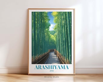 Arashiyama Bamboo Forest Travel Poster – Kyoto Japan Nature Wall Art Print Poster, Botanical Arashiyama Artwork Japanese for Travel Gift