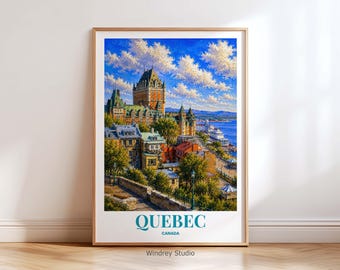 Quebec Canada Travel Poster | Quebec Wall Art Print | Canadian Cityscape Decor | Vintage Canada Travel Poster | Colorful European Style Art