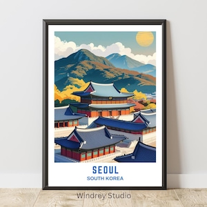 Seoul South Korea Travel Poster – Vintage City Wall Art Print, Korean Architecture Home Decor, Gyeongbokgung Palace Artwork | Travel Gift