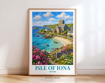 Isle of Iona Scotland Travel Poster Print, Scottish Coastal Wall Art, Vintage Beach Landscape Decor, Scotland Artwork, Isle of Iona Gift