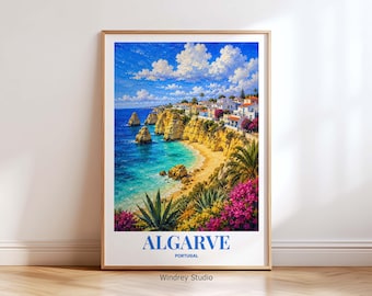 Algarve Portugal Travel Poster | Algarve Wall Art Print | Portugal Coastal Decor | Vintage Portugal Beach Poster, Algarve Travel Gift