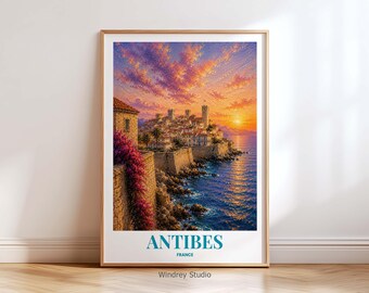 Antibes France Travel Print | Antibes Wall Art | Vintage French Riviera Travel Poster | Côte d'Azur Decor | Gift for Travel Lovers