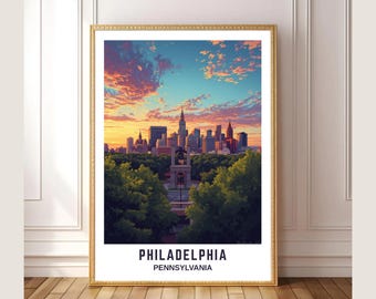 Philadelphia (Pennsylvania) muurkunst – Skyline City Travel Decor, historisch architectuurkunstwerk, Philadelphia cadeau voor reizigers | Digitale download