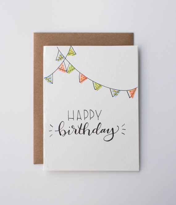 Happy Birthday Card Original Watercolor Banner Design Hand Etsy