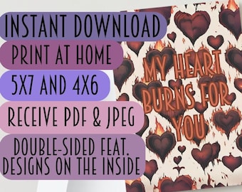 My Heart Burns For You Gothic Style Valentine Anniversary Card Instant Download For Him, For Her, For Them