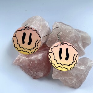 Pink and Yellow Ombre Melting Smiley Face Earrings