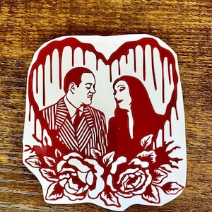 The Addams Family Morticia and Gomez Heart Valentine vinyl sticker horror koppel