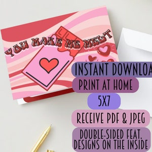 You Make Me Melt Pop Retro Y2K colorato stile unico San Valentino anniversario carta Download immediato fronte-retro vuoto