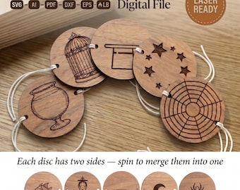 Thaumatrope SVG DXF Laser Cut File | 5 Optical Illusion Spinning Toys | STEM Kids Gift | Glowforge xTool Download