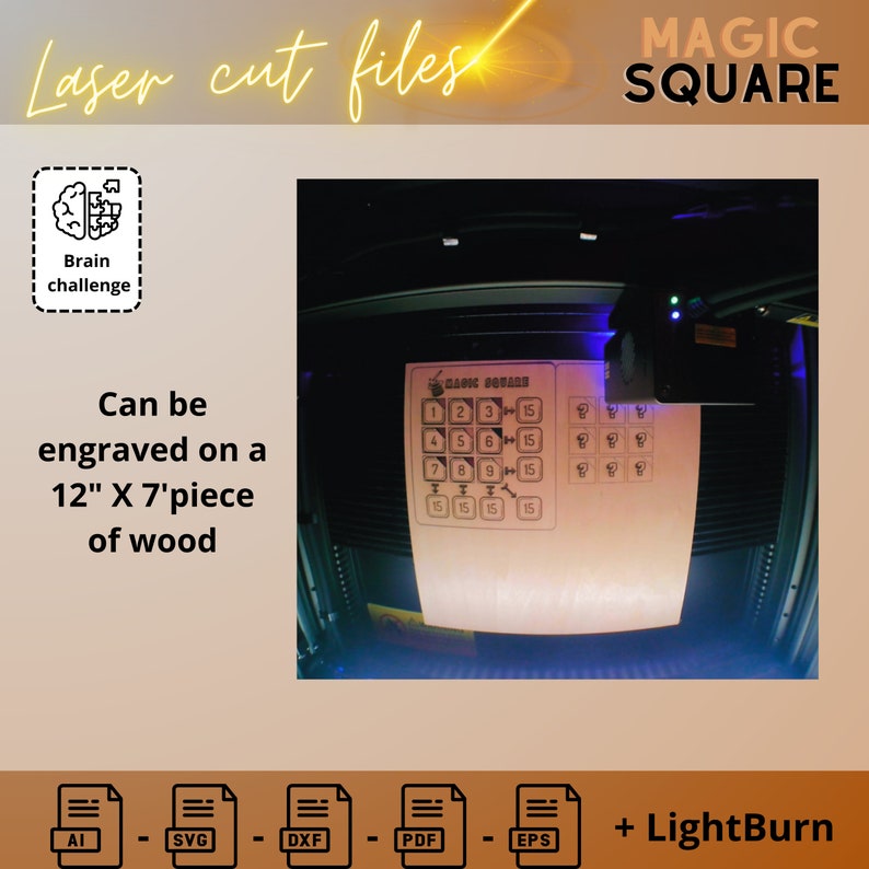 Magic Square 15 Puzzle SVG DXF | 3x3 Math Number Puzzle Laser Cut File | STEM Brain Game | Glowforge xTool image 3