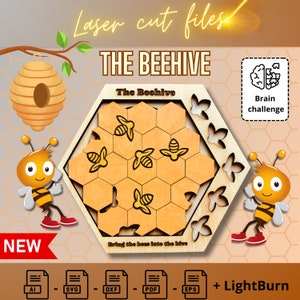BeeHivePuzzle - Archivo digital del juego de rompecabezas de madera cortado con láser