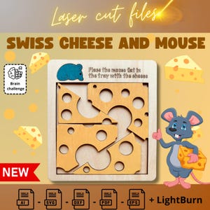 Swiss Cheese And Mouse - Laser Cut Wooden puzzle Game Digital File