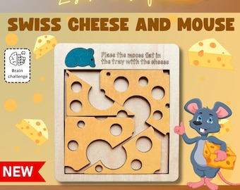 Swiss Cheese Mouse Puzzle SVG DXF | Brain Teaser Laser Cut Wooden Game | Glowforge xTool