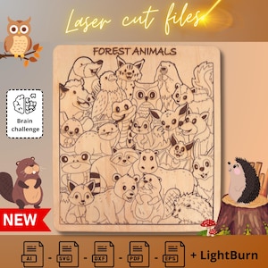 Forest Animals Puzzle - Laser Cut Wooden puzzle Game Digital File