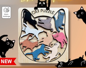 Cat Puzzle SVG DXF | Acrobatic Cats Wooden Laser Cut Game | Glowforge xTool